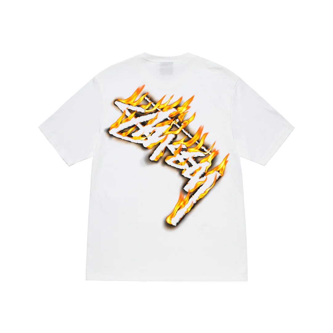 STUSSY BURNING TSHIRT - WHITE