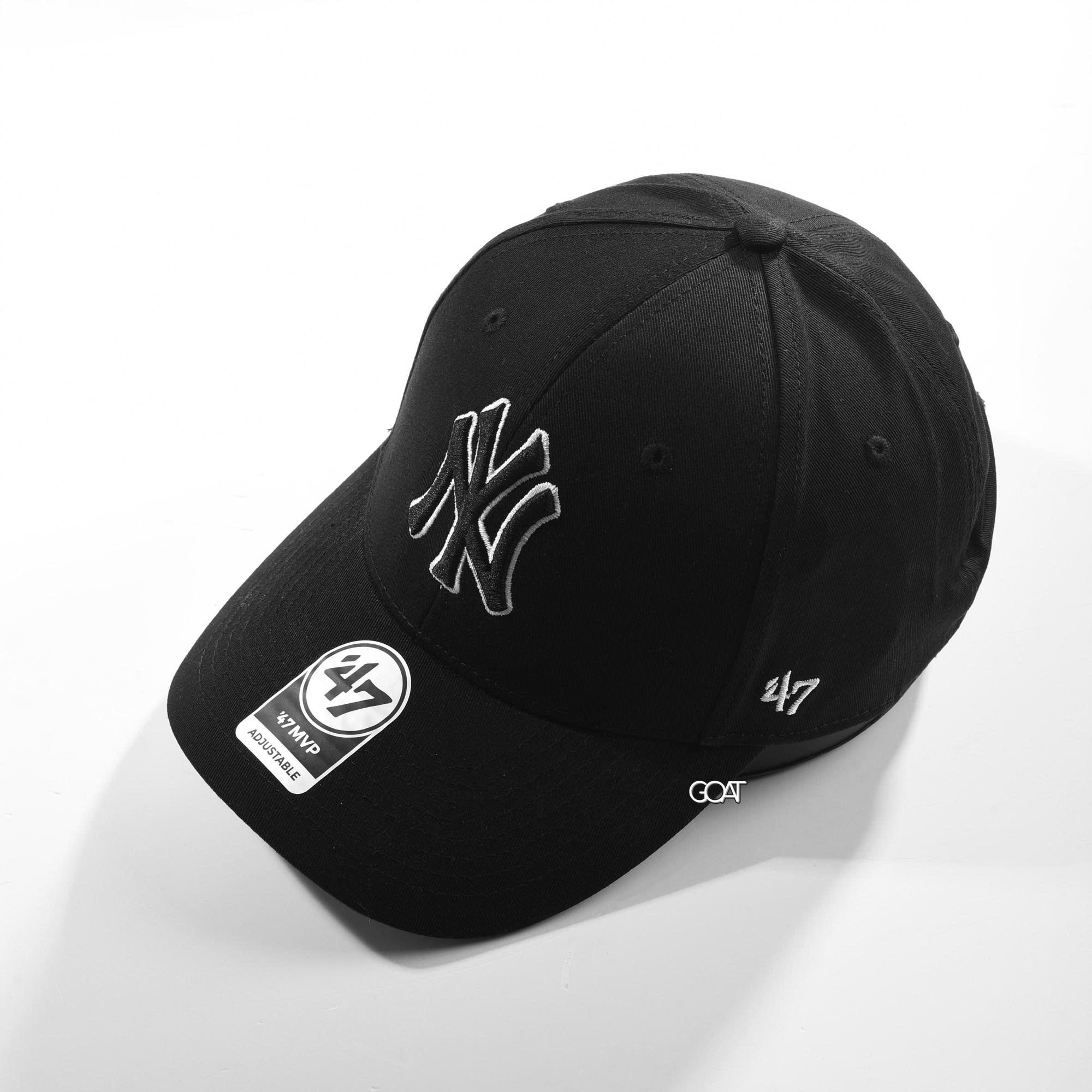 47 NY BLACK WHITE OUTLINE LOGO CAP - BLACK