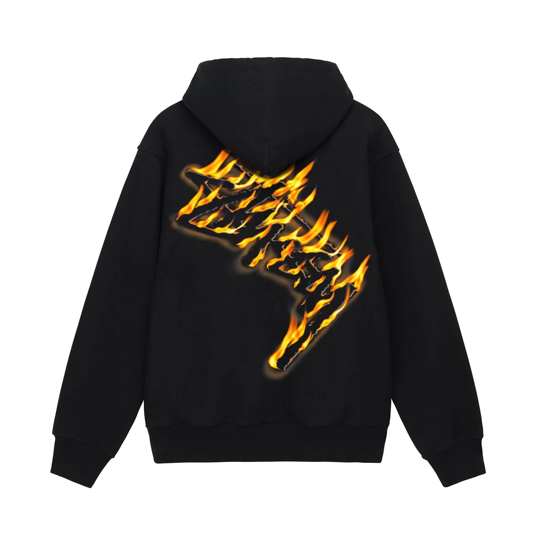 STUSSY BURNING ZIP HOODIE - BLACK