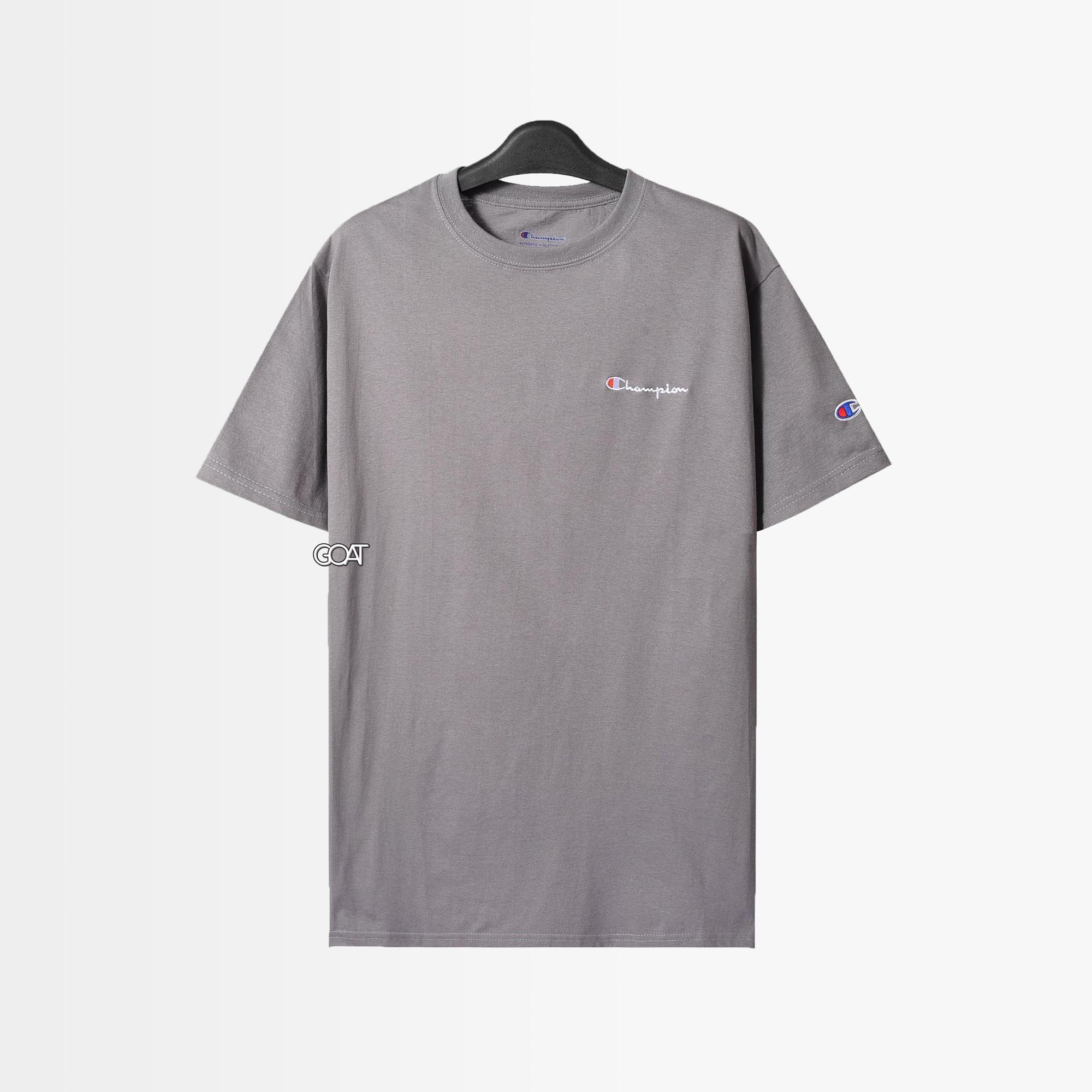 CHAMPION TAGLESS TSHIRT ,EMBROIDERED LOGO - STONE GRAY