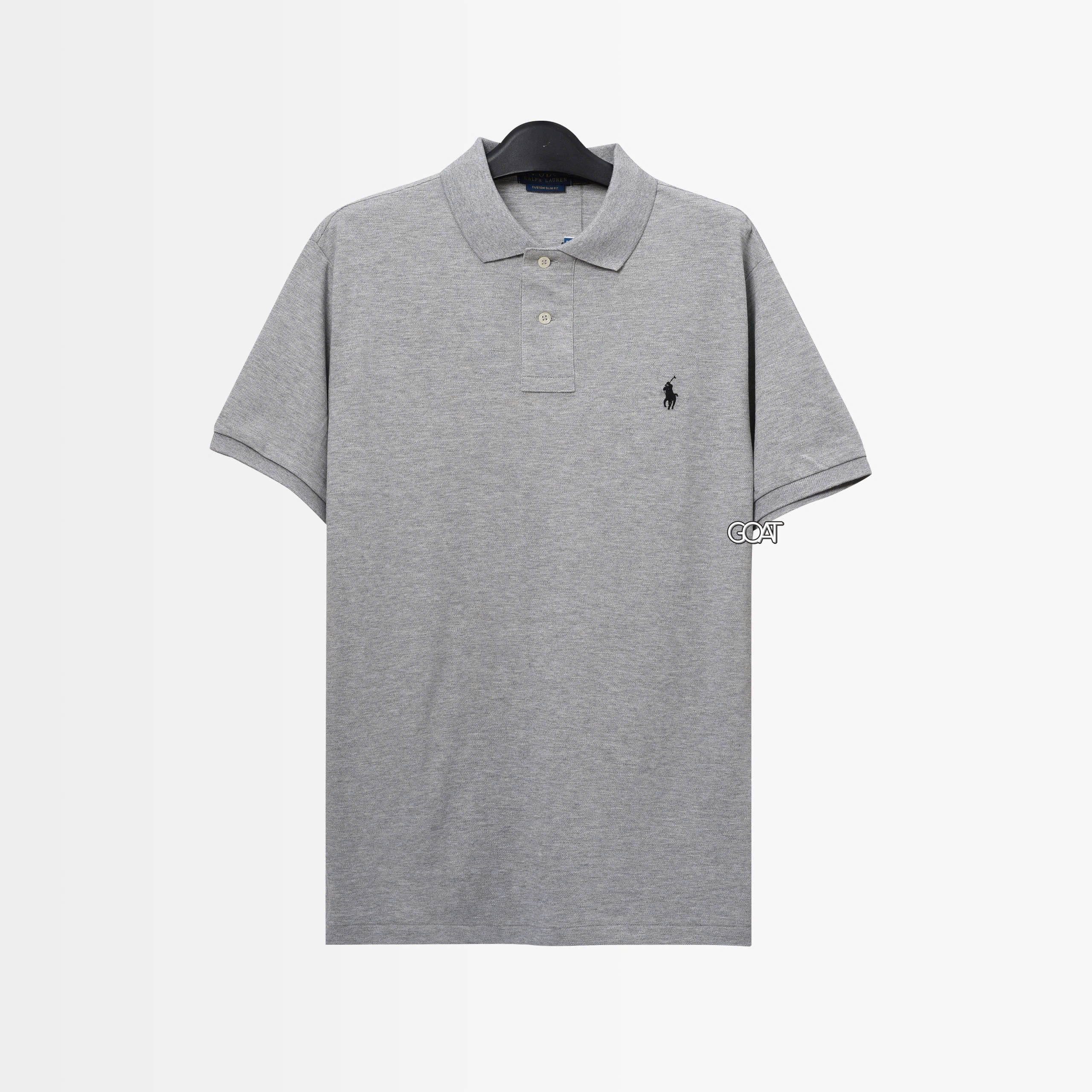 RALPH LAUREN PIQUE SLIM FIT POLO SHIRT - GRAY