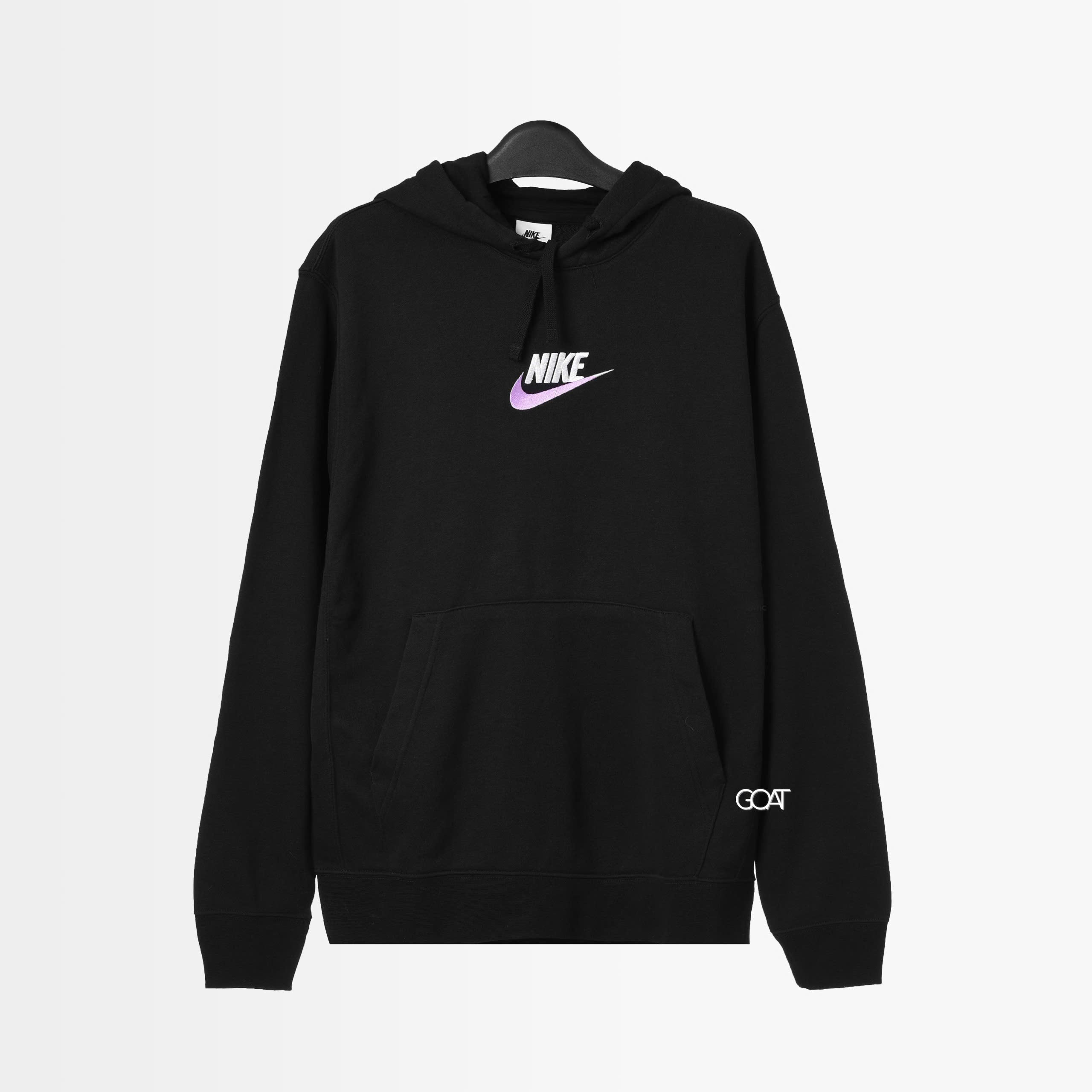 NIKE CLUB FRENCH TERRY SPRING AND AUTUMN EMBROIDERED LOGO HOODIE - BLACK