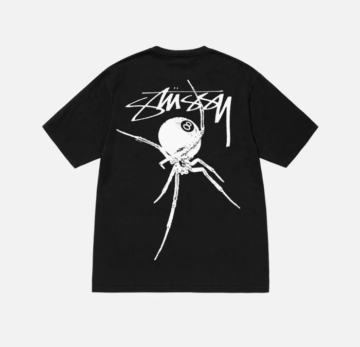 STUSSY ARACHNID PIGMENT DYED TSHIRT - BLACK