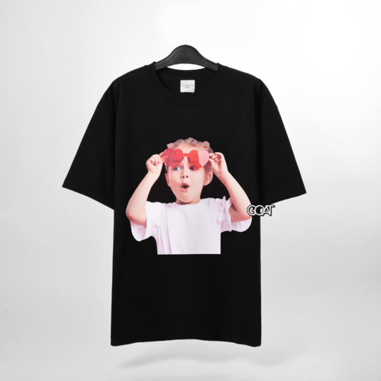 ADLV BABY FACE SHORT SLEEVE RED HEART GLASSES TSHIRT - BLACK