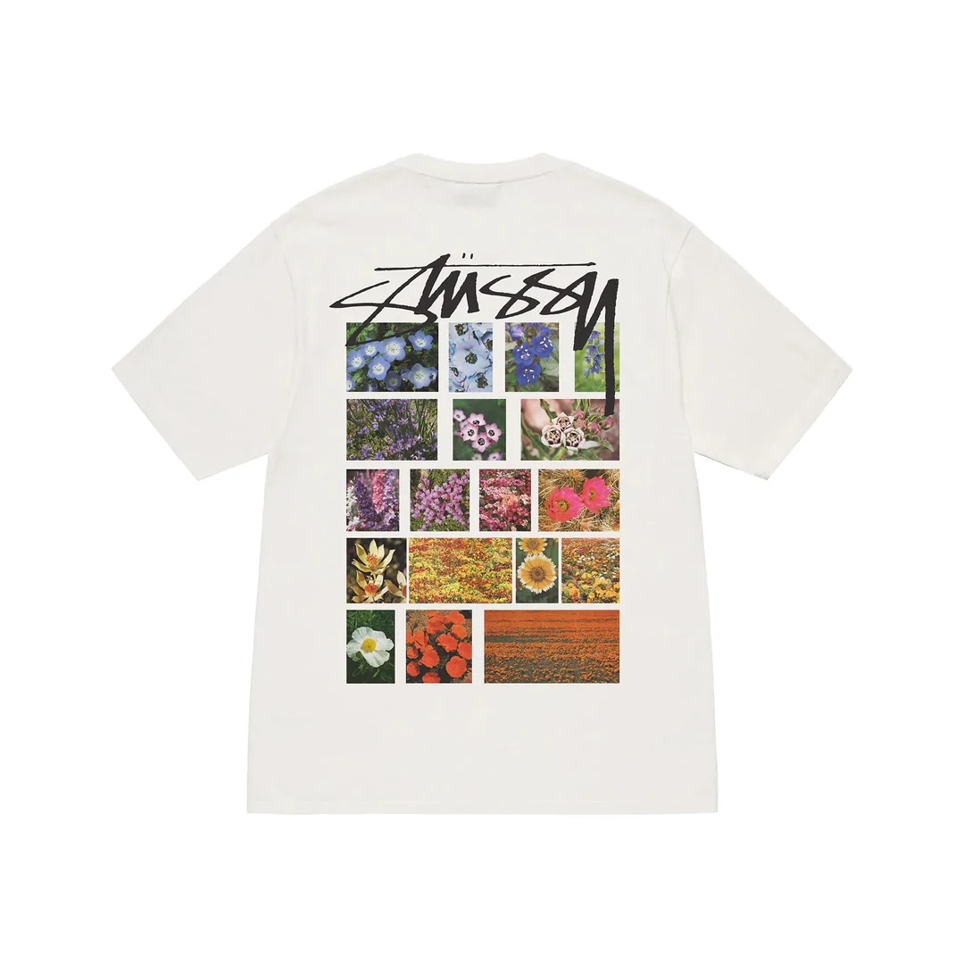 STUSSY FLOWER GRID TSHIRT - NATURAL