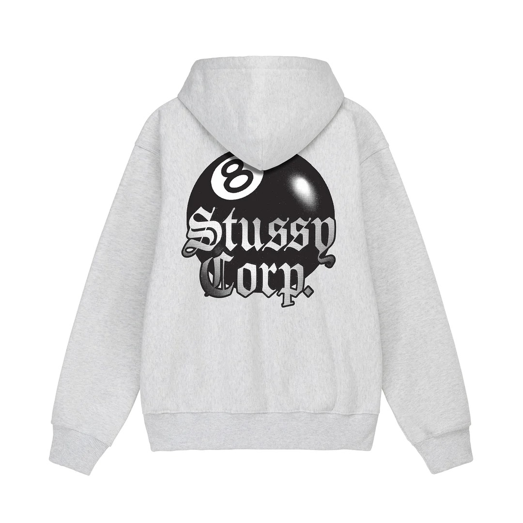 STUSSY 8 BALL CORP HOODIE - ASH HEATHER