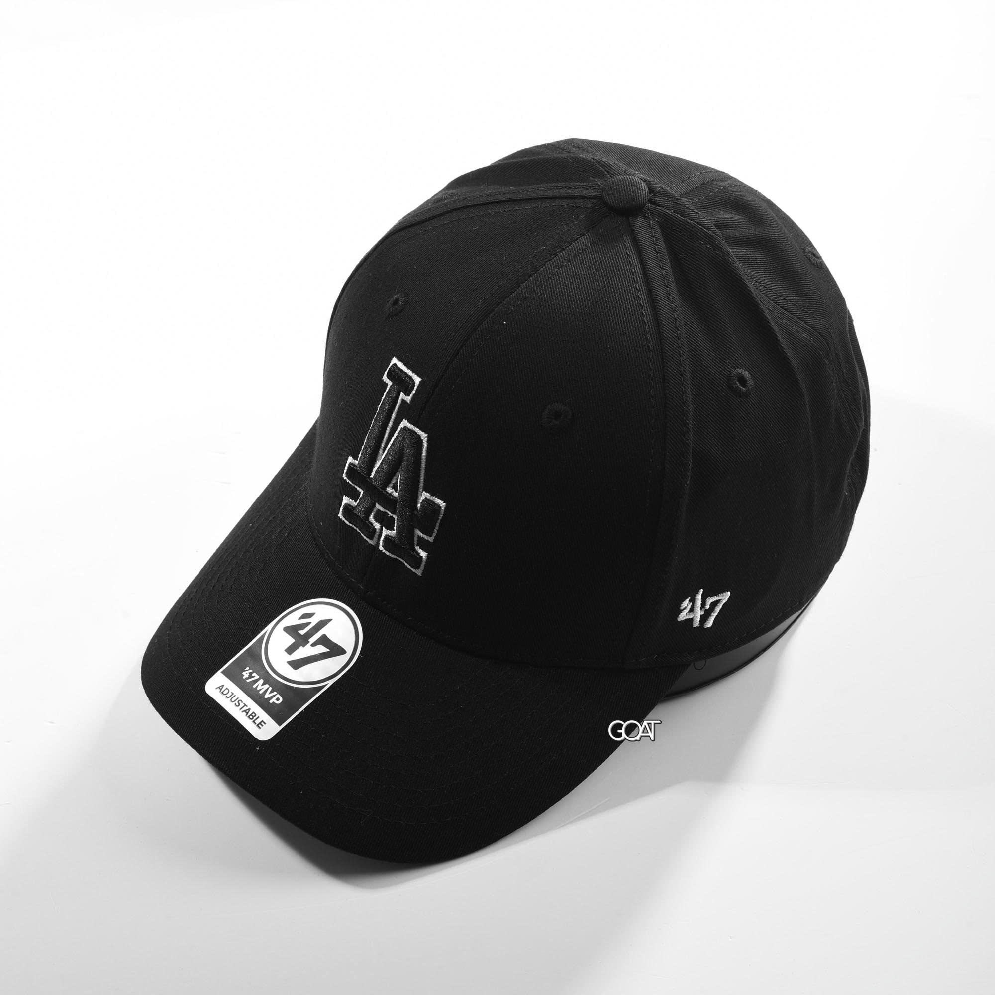 47 LA BLACK WHITE OUTLINE LOGO CAP - BLACK