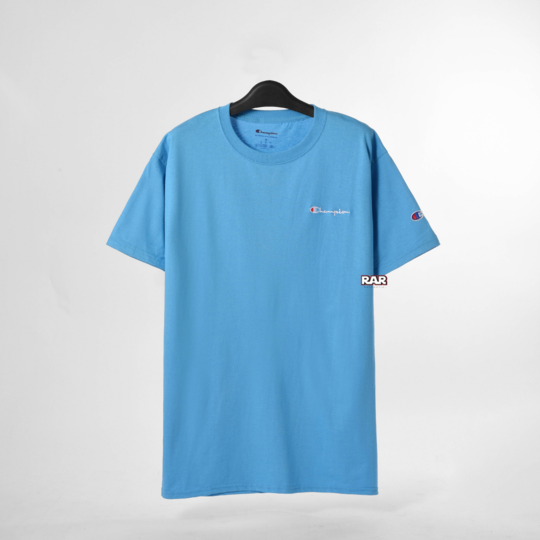 CHAMPION TAGLESS TSHIRT ,EMBROIDERED LOGO - BLUE LAGOON