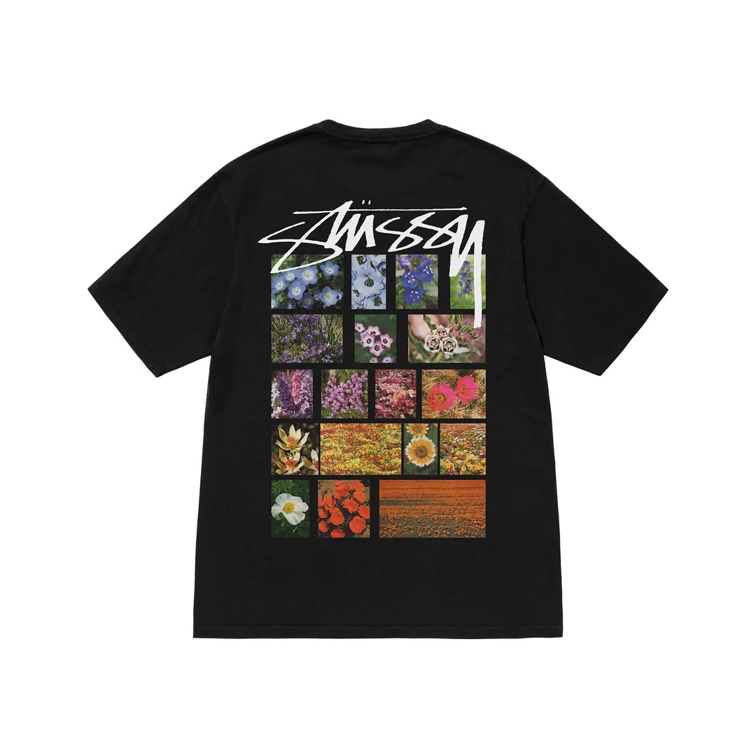 STUSSY FLOWER GRID TSHIRT - BLACK