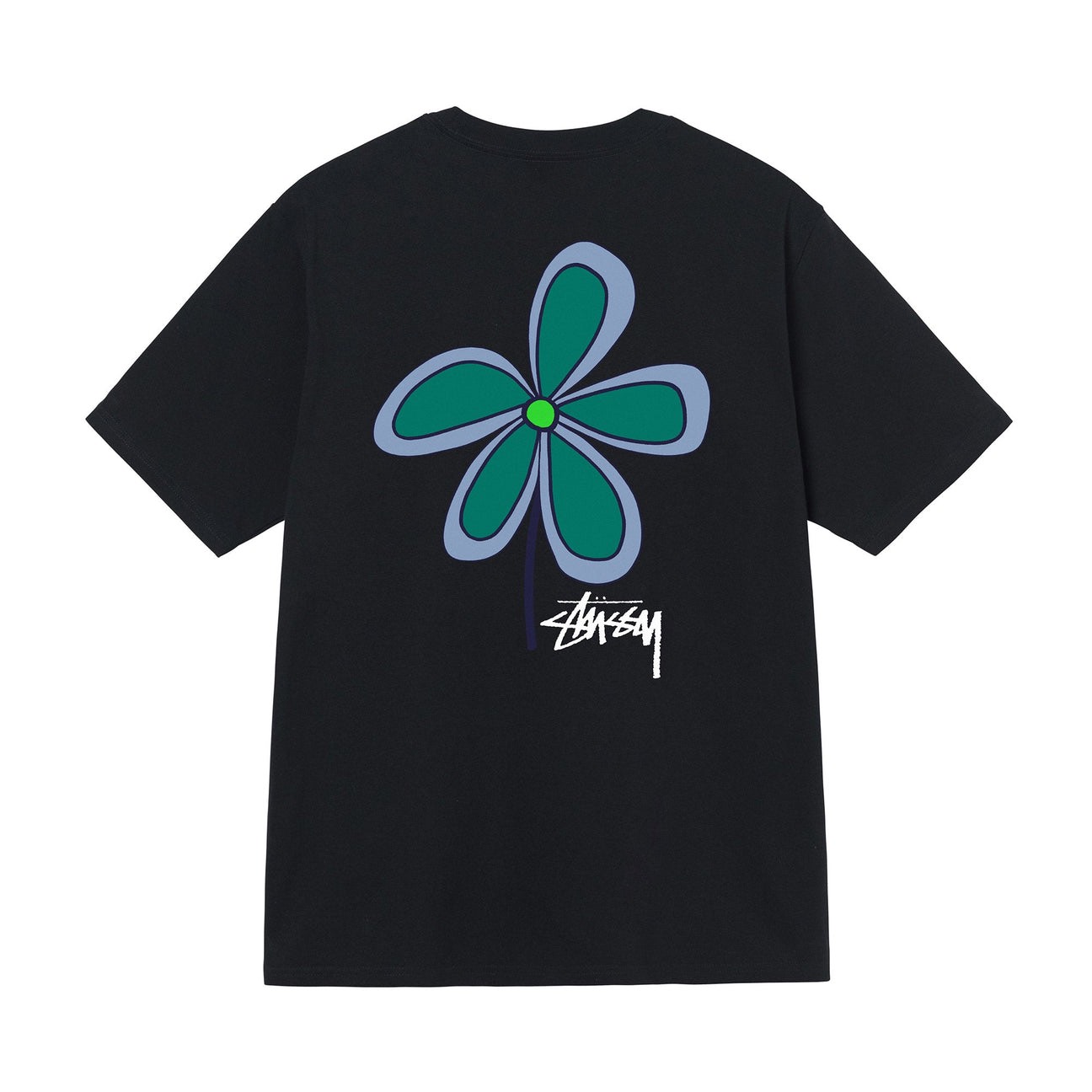 STUSSY FLOWER TSHIRT - BLACK